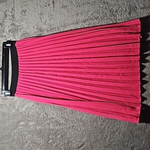 Long Pleated Skirt Pink Stretch Gartered Waist